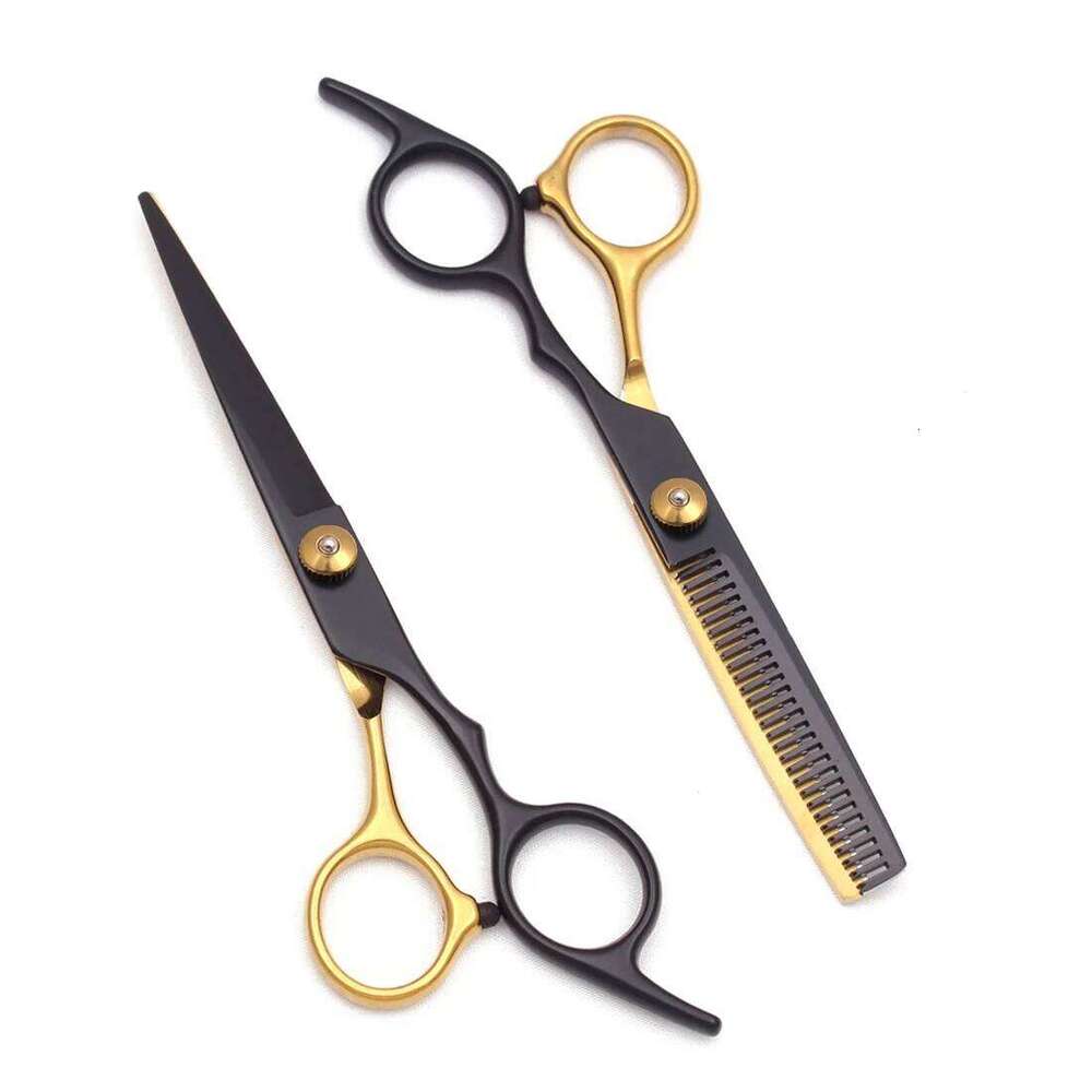 Japan Stainless 6" Hairdressing Gold Black Hair Cutting Scissors 1Pcs Thinning Shears Barber Shop Haircut H260304-image-1096263710