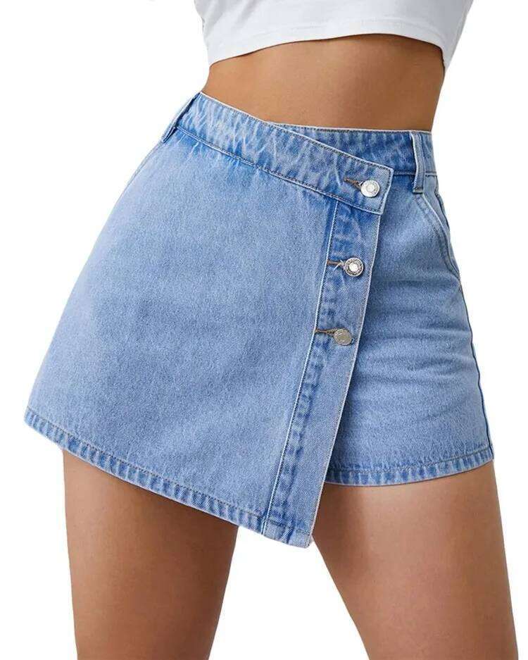 Women's Denim Shorts High Waisted Asymmetric Button Detailing Ideal for Trendy Summer Outfits Casual Occasions XJ260305-image-1096302030