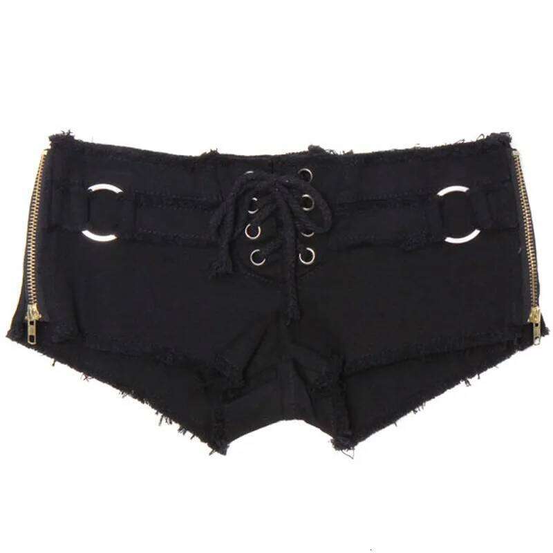 New Cotton Bandage Women's Shorts Ultra-low Waist Slim Sexy Black and White Side Slit Straps Roupas Femininas XJ260305-image-1096303942
