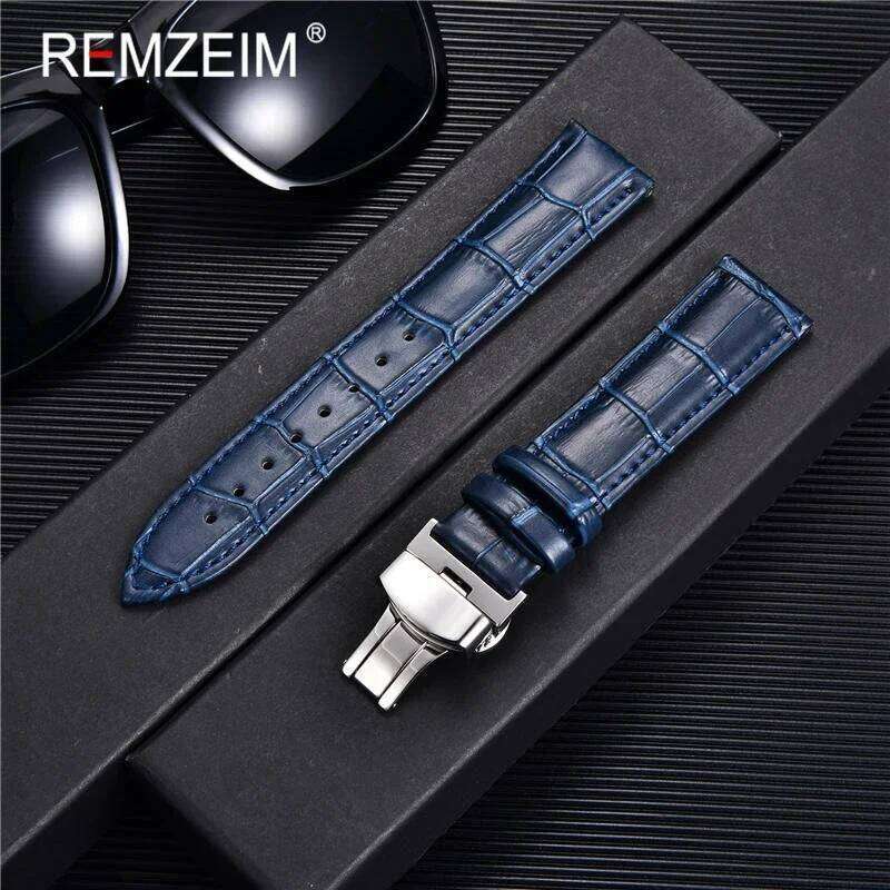 REMZEIM Bamboo Pattern Genuine Leather Strap First layer Cowhide Watch Band 18/20/22/24mm With Steel Butterfly Buckle H260304-image-1096266092