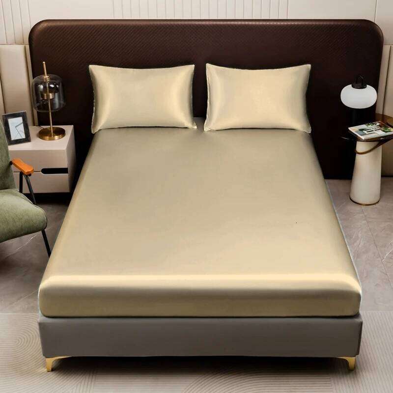 Satin Craft Skin-friendly Fitted Sheet&pillowcases Cool Smooth Solid Color 3pcs Bed Sheet And Pillowcase Kit Perfect for Summer C260304-image-1096261399