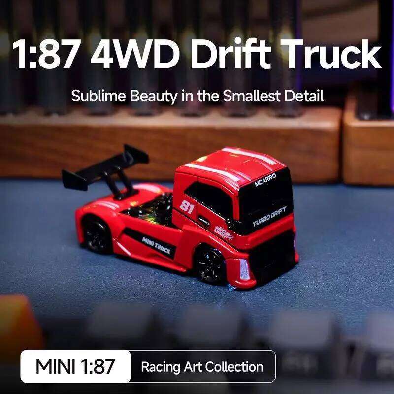 MC081 1:87 Mini Drift Truck - 4WD High-Speed 2m/s 45min Playtime 2.4GHz RC Car with LED Lights Perfect Desktop Racing Toy H260304-image-1096262698