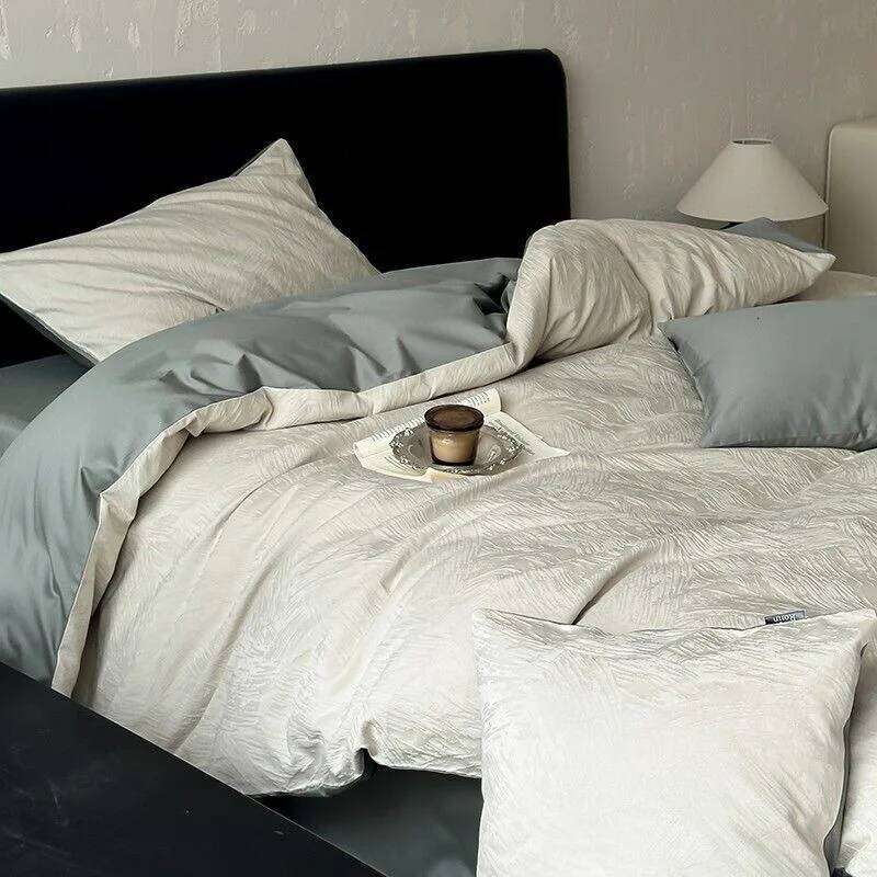 Home Textiles 200S Satin Jacquard Cotton Four-piece Set Simple Light Luxury Quilt and Sheet Style C260304-image-1096263407