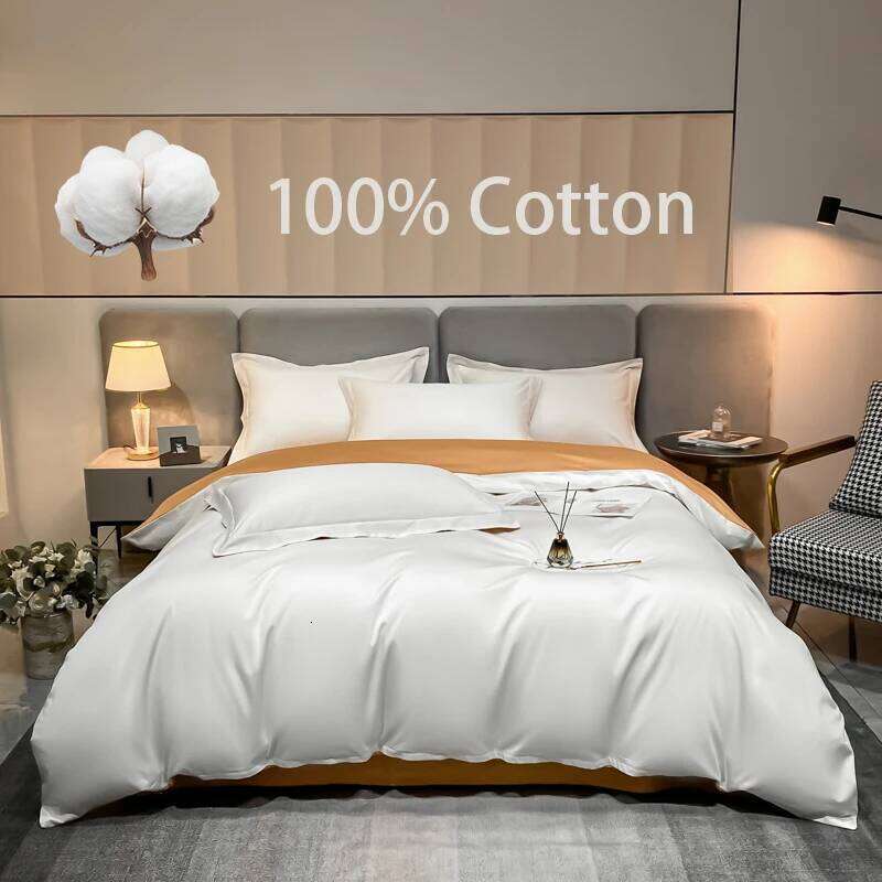 3pcs One Quilt Cover and Two Pillowcases Luxurious 100% Egyptian Cotton Solid Color Two-tone Soft Skin-friendly Bedding Set C260304-image-1096263179