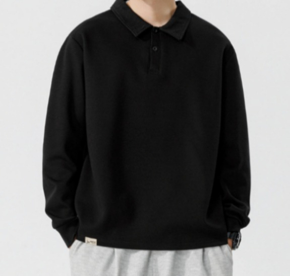 A549 Men Long-sleeved Autumn and Winter Heavy Loose Solid Color Lapel Youth Casual