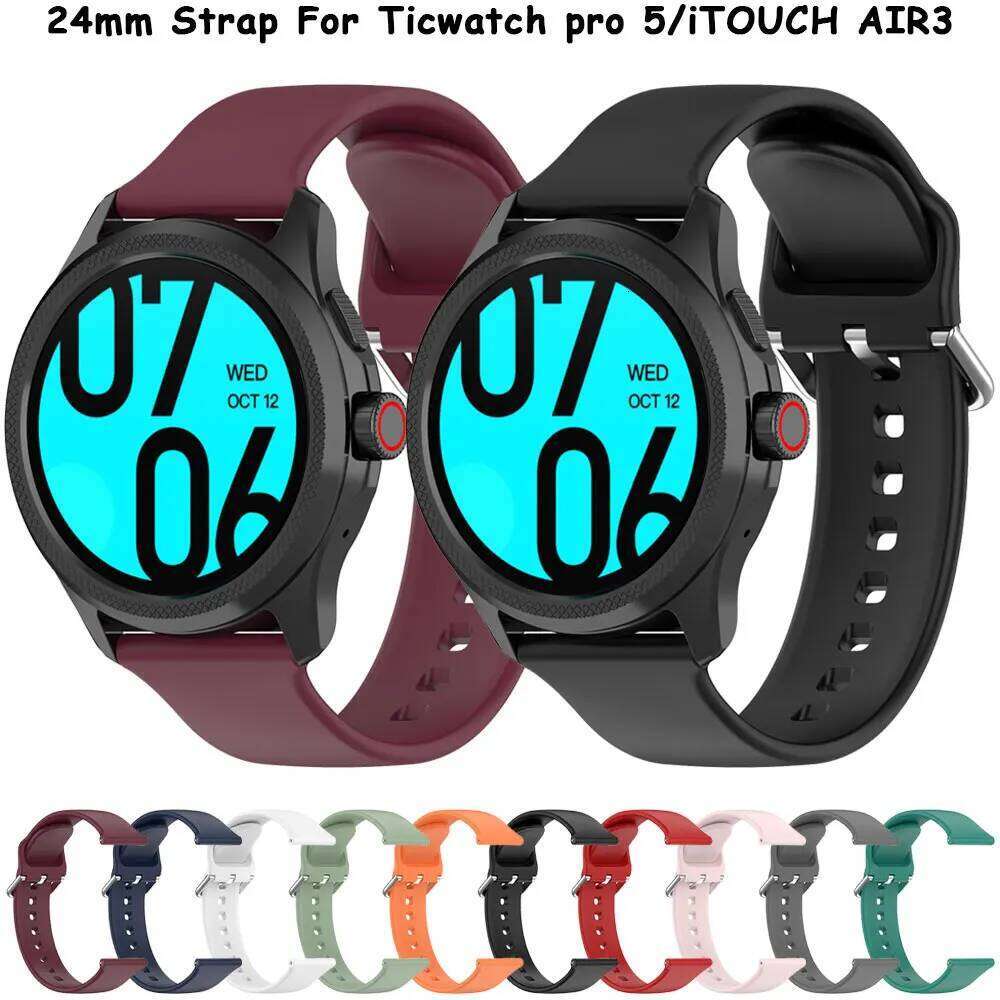 24mm Silicone Sport Wristband Replacement Strap For TicWatch Pro 5 Smart Watchband Bracelet Correa H260304-image-1096265927