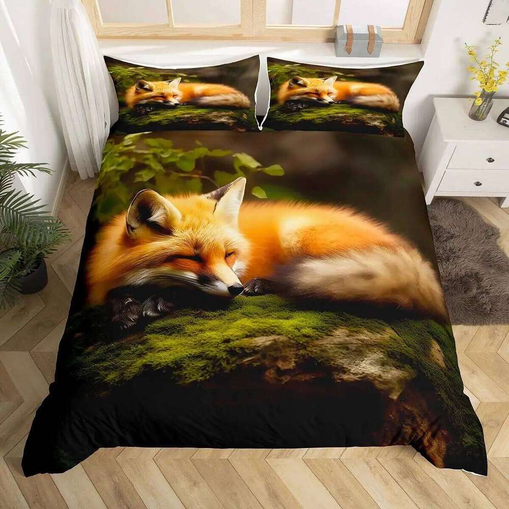 Fox Sets for Kids Teens Covers Lightweight Down Room Decor Queen King Size 2 Pillowcase 1 Duvet Cover No Quilt C260304-image-1096253236
