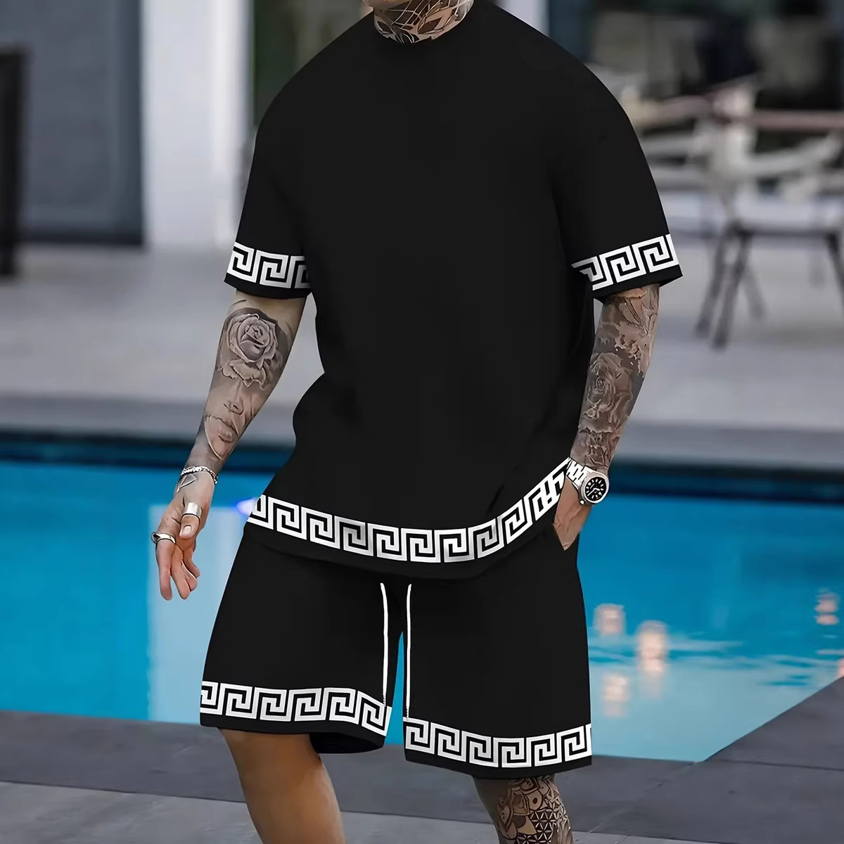 2026 New Designer Luxury Brand Summer Foreign Trade European And American Men's Casual Fashion 3D Digital Printing Round Neck Pullover, Short S