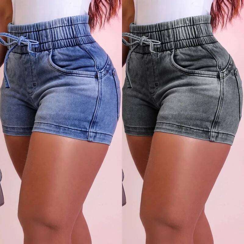 Women Summer Denim Shorts Ladies Elastic Waist Bandage Jeans Skinny Short Pants Feminina XJ260305-image-1096301996
