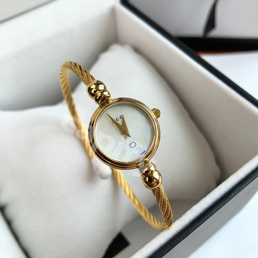 Women's Gold Designer Fashion Letter Design Open Bracelet Adjustable Watches For Men