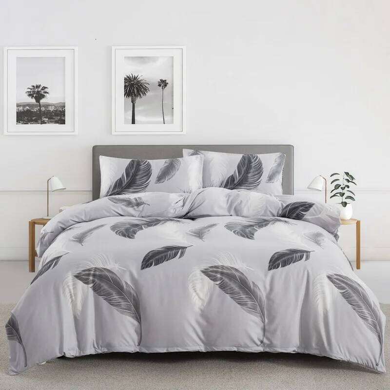 Grey Feather Duvet Full Queen Bird Plume Boho Bedding Set Luxury Soft Reversible White Comforter Cover for Kids Girls Teen C260304-image-1096263566