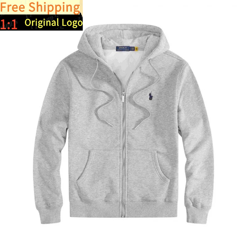 2026 New Style Sweater for Men - Spring/Autumn Edition - Embroidered Horse Pattern - Filled Down Hooded Pullover - Big Horse Men's Polo Jacket