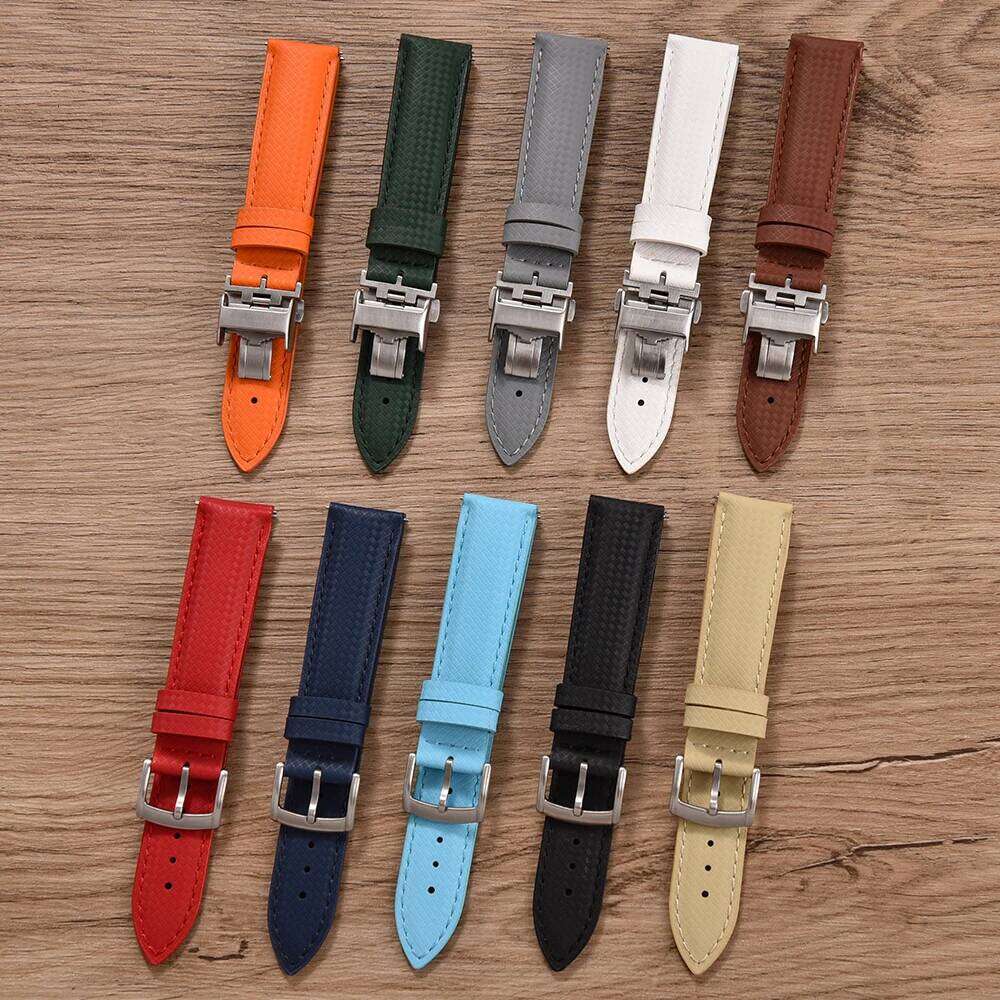 Unisex 18/19/20/22mm Quick Release Watch Bands Tropical Pattern FKM Rubber and Leather Waterproof Sailcloth Signature Strap H260304-image-1096266168