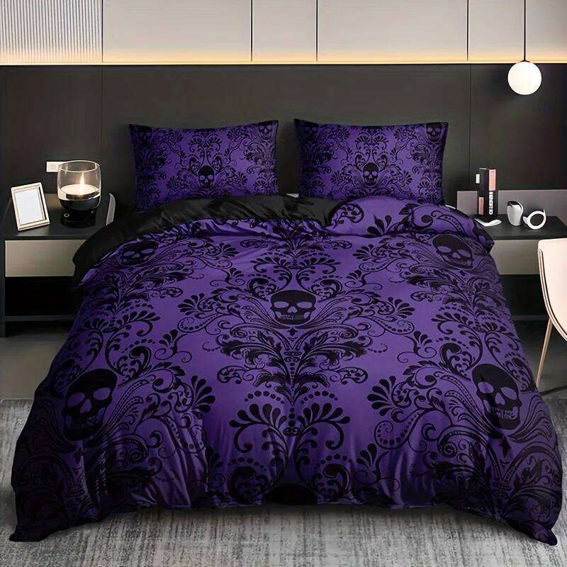 Black Damask Comforter Exotic Sugar Skull Duvet Covers Gothic Vintage Floral Skeleton Bedding Set Bohemian Quilt Cover C260304-image-1096250401