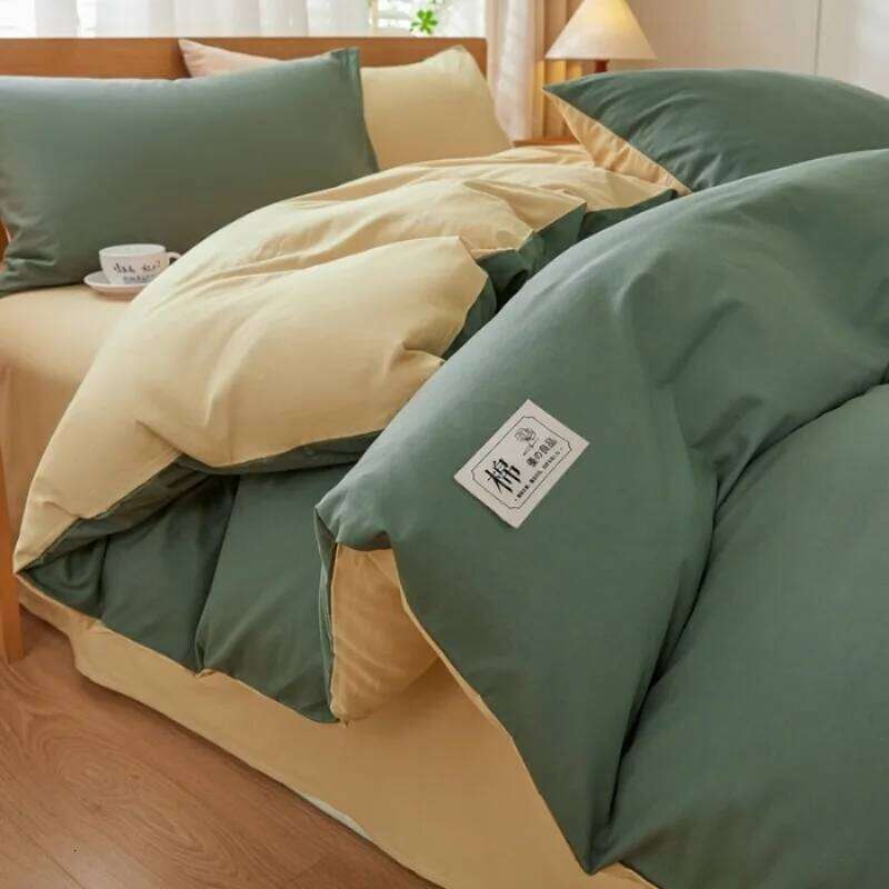 2025 new solid color matching pure cotton quilt cover bed four-piece student dormitory 3-piece set available in all seasons C260304-image-1096261479