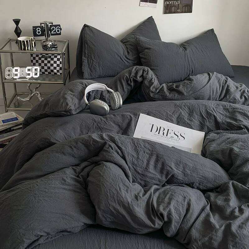 Solid color washed cotton four-piece student dormitory three-piece set choose 1.2M bed C260304-image-1096263314