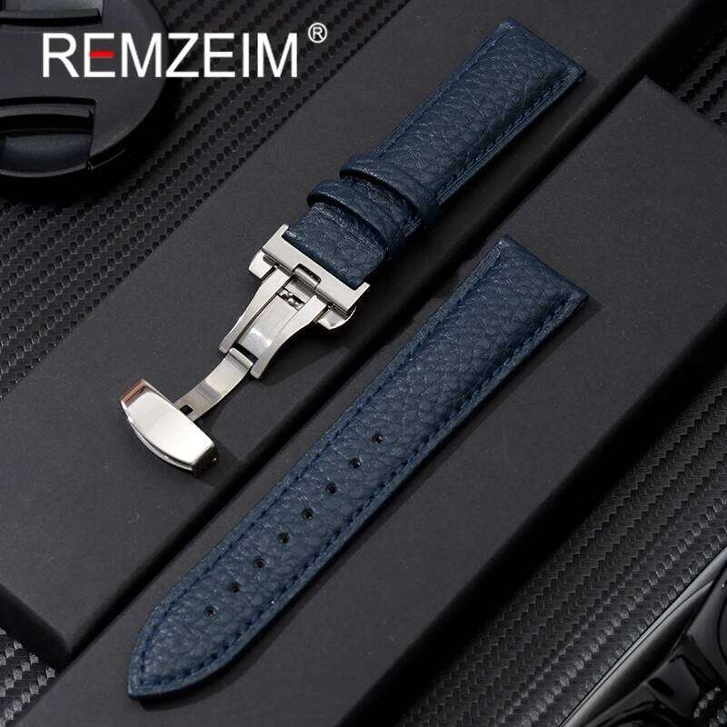 Calfskin Watchbands Litchi Grain Strap Watch Accessories 18/20/22/24mm Genuine Leather Wristwatch Band With Butterfly Buckle H260304-image-1096266196