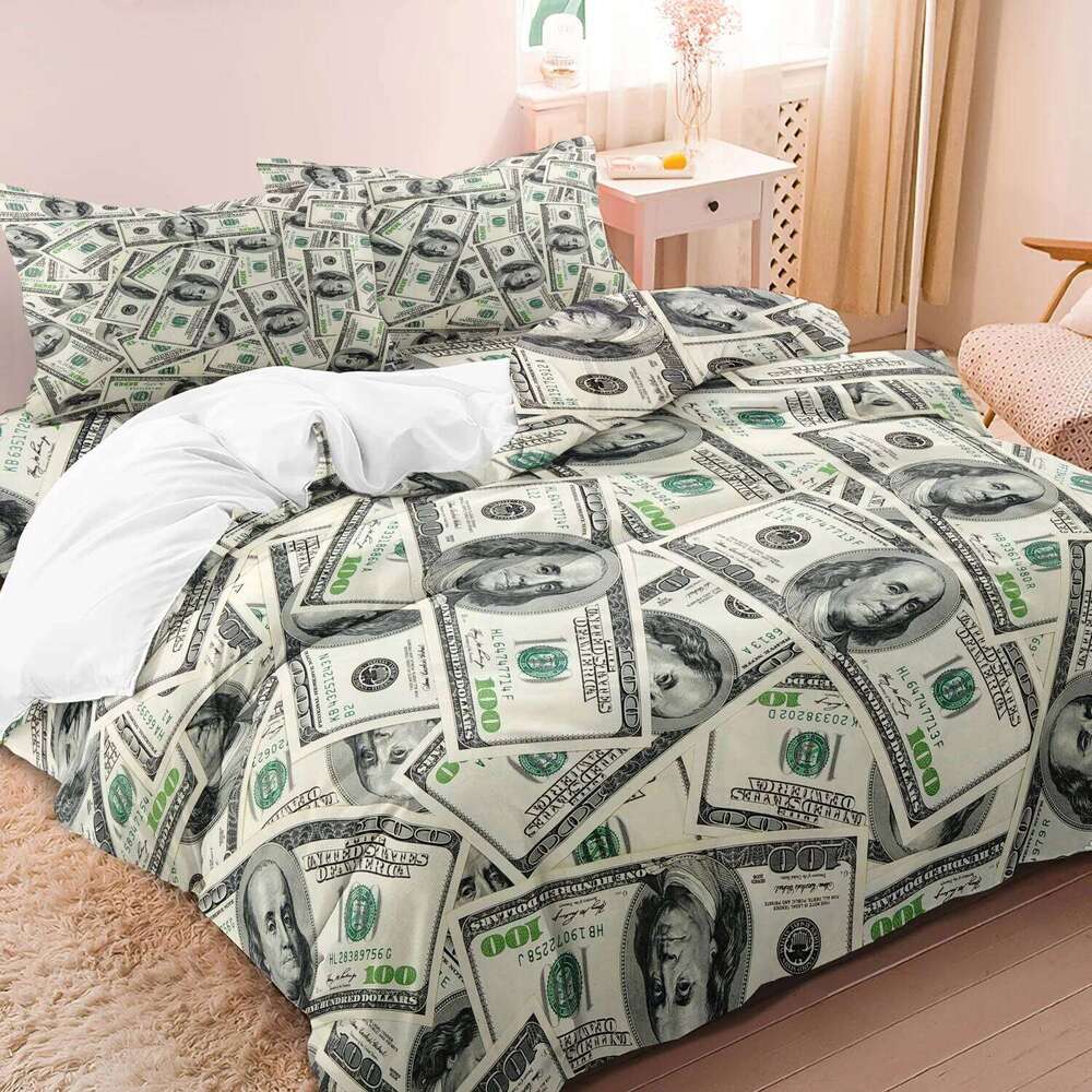 Money Pattern Set, 3 Including 1 Count Duvet Cover & 2 Counts Pillowcases,No Core Soft Comfortable Bedding Set C260304-image-1096262965