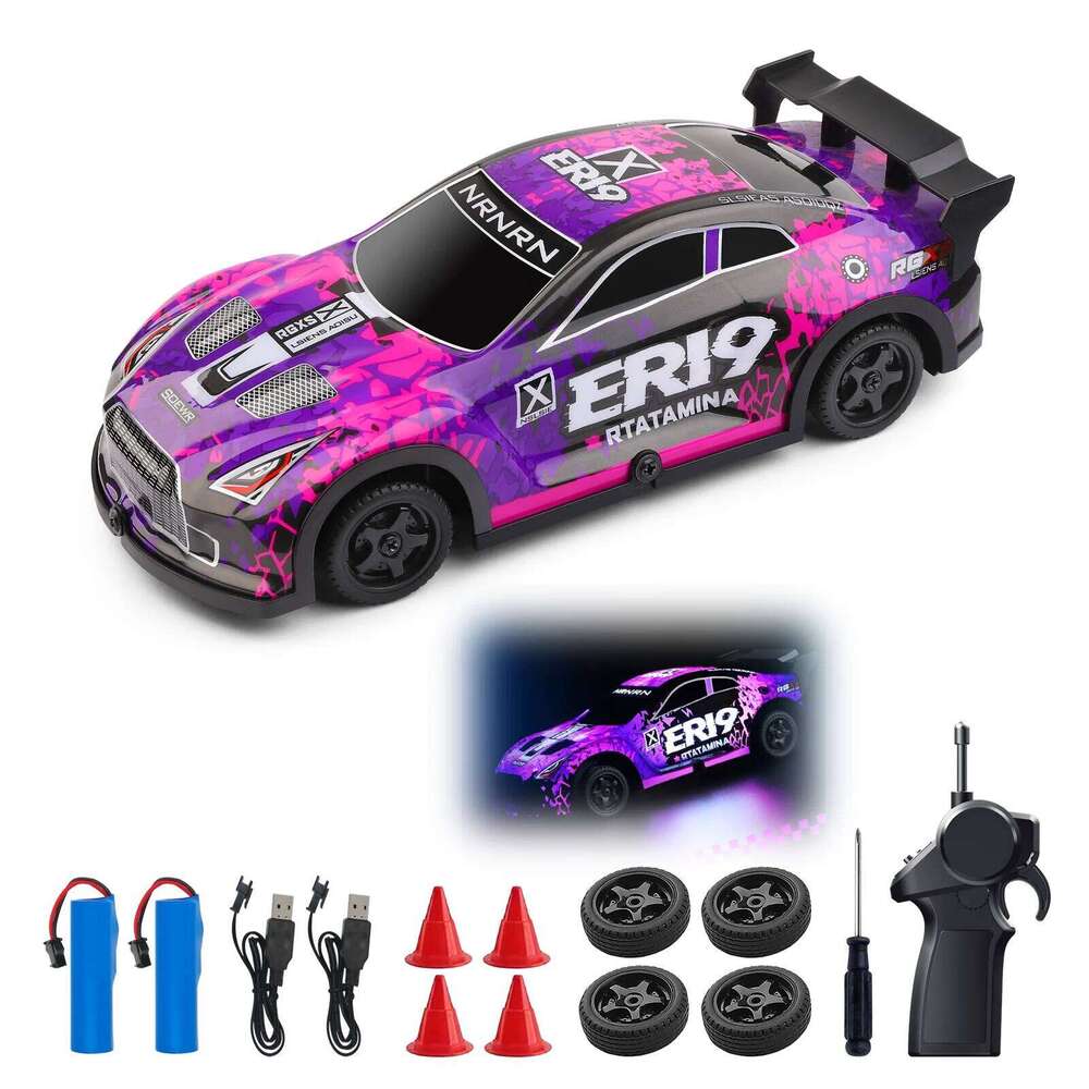 WLtoys 22206 4WD RC Car: 15+km/h High-Speed, 2-Speed, 2.4G Multi-Car Racing, LED Lights, 40min Run, w/Drift Tires & Cones H260304-image-1096262327