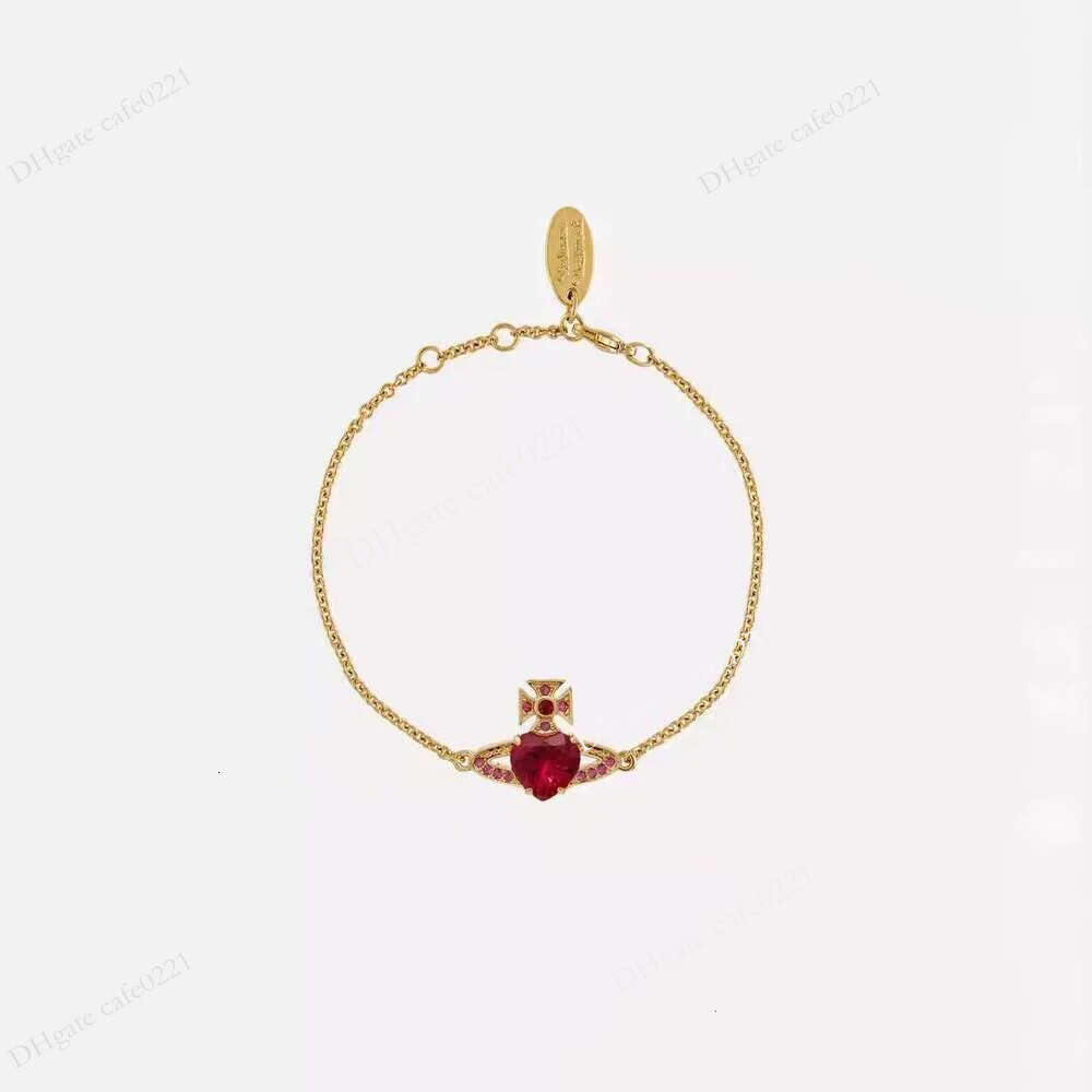 New Luxury Necklace Designer Empress Dowager Red Diamond Versatile ARIELLA Heart Saturn Couple Rhinestone Necklace Bracelet Earrings Set Women Jewel