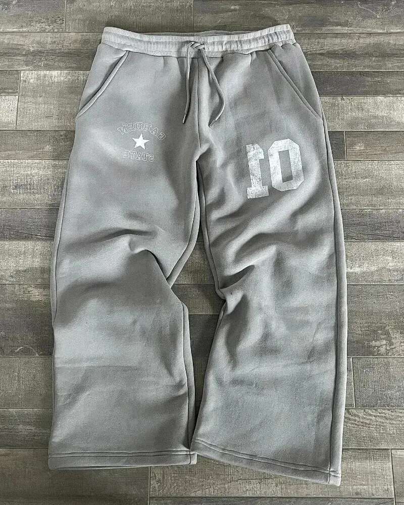 print vintage gray Men Y2k casual straight pants for fall 2024 Punk High Strt Harajuku Gothic sweatpants Q260917