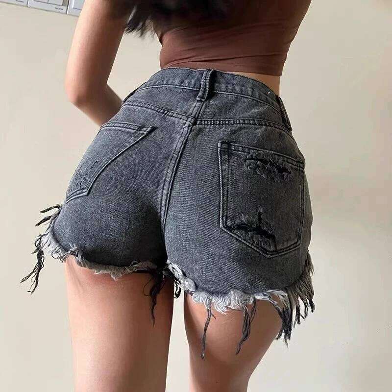 American Retro Irregular Distressed Denim Shorts Women's Summer Thin Loose Hot High-Waisted Slimming Short Jean Pants XJ260305-image-1096304093