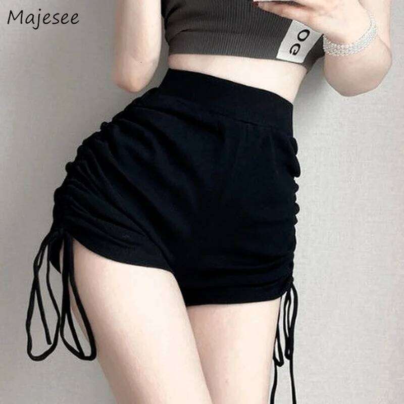 Shorts Women Soft Skinny Folds High Elastic Waist Jogger Young Teens Summer Ulzzang Casual Femme Trousers All-match Solid Simple XJ260305-image-1096301062