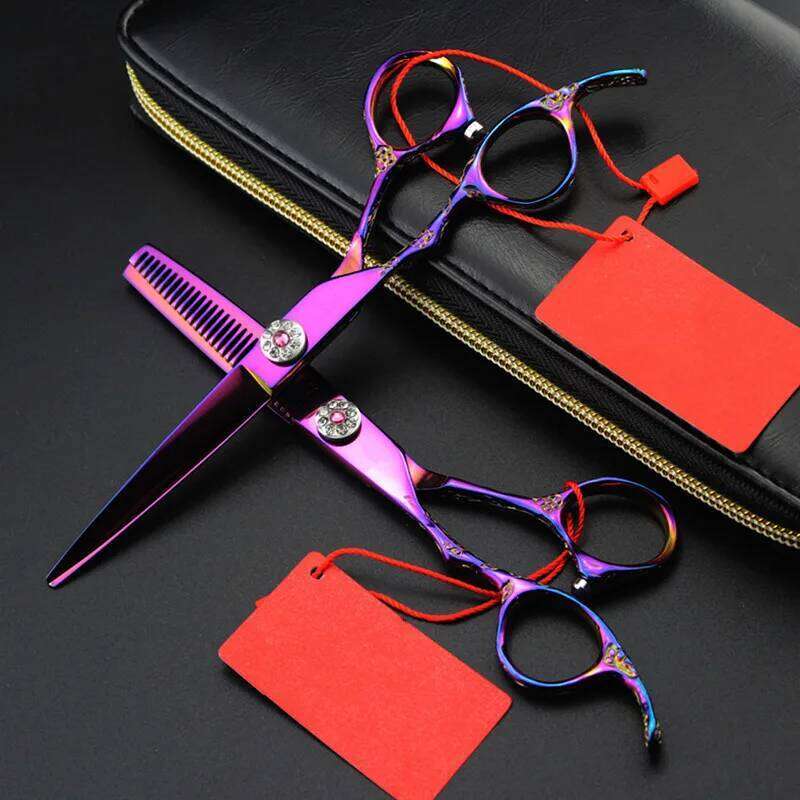 Professional Japan 440c 6 '' Left Handed Purple Rose hair haircut thinning barber cutting shears hairdresser scissors H260304-image-1096263958