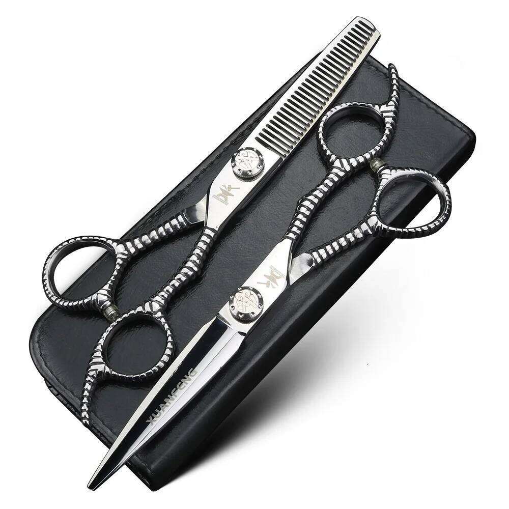 Silver Snake Pattern Handle Hair 6-inch Barber Cutting and Thinning Scissors H260304-image-1096263737