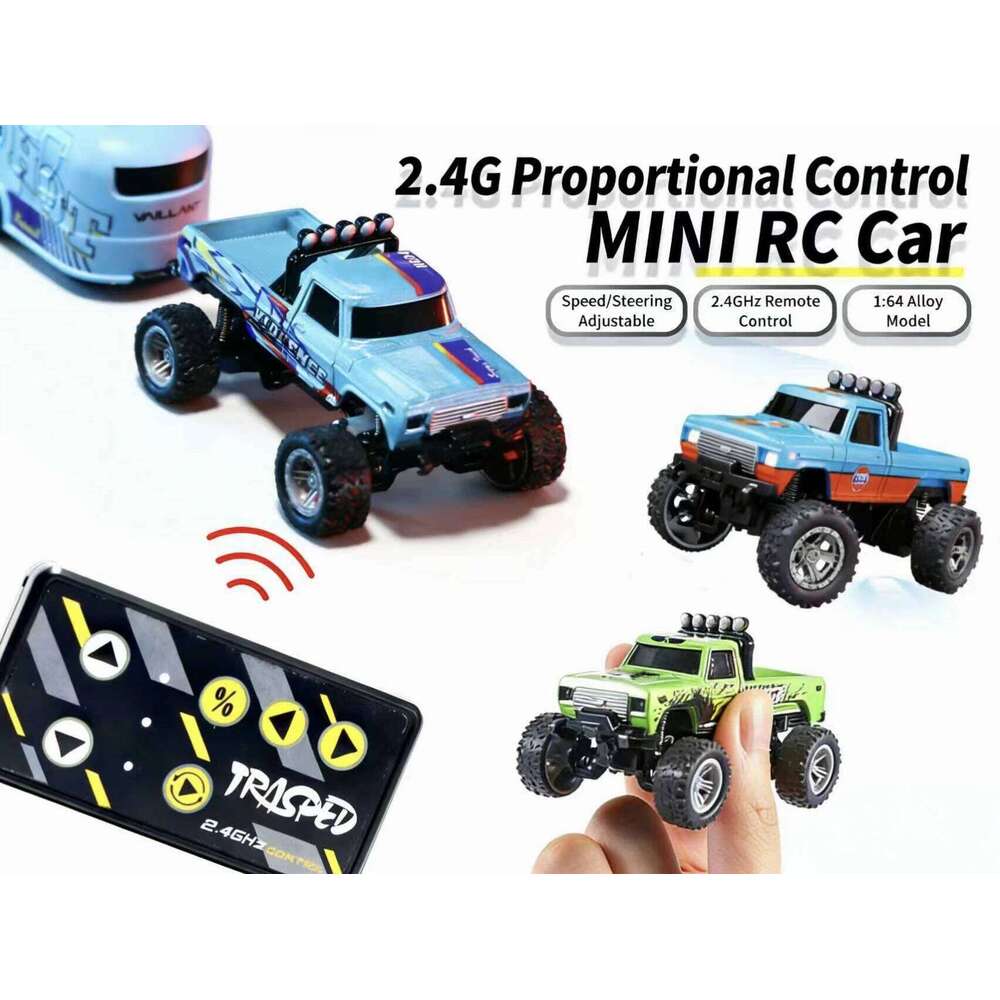 RC Car, 1/64 Scale Mini Control Monster Truck with Trailer, 2.4Ghz & APP Remote Control, Rechargeable Alloy Shell Mi H260304-image-1096262271