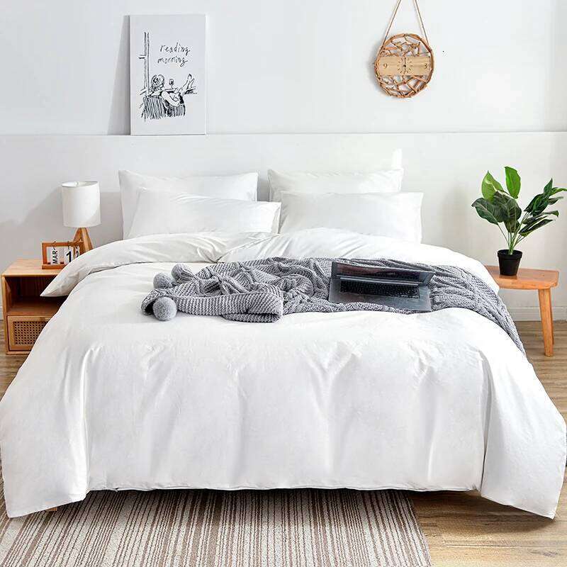 Solid color brushed duvet cover pillowcase Queen size simple high-end bedding set, corner strap design, not incuding sheet C260304-image-1096262647