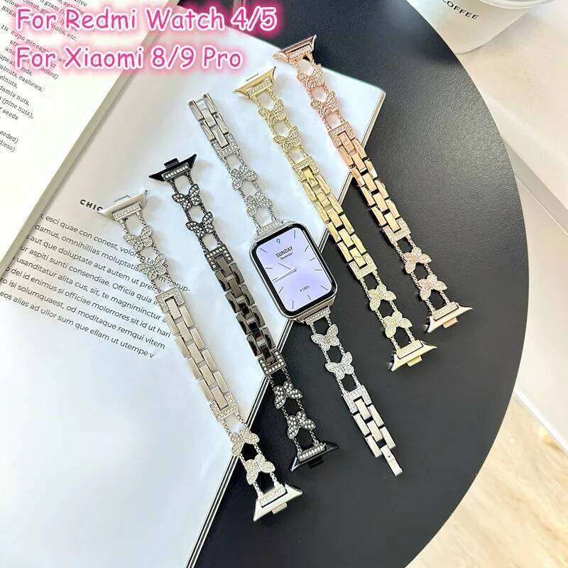 Women Butterfly Stainless Steel Strap For Redmi Watch 4 5 Diamond Metal Bracelet for Mi Band 8 9 Pro Watchbands Correa H260304-image-1096265512