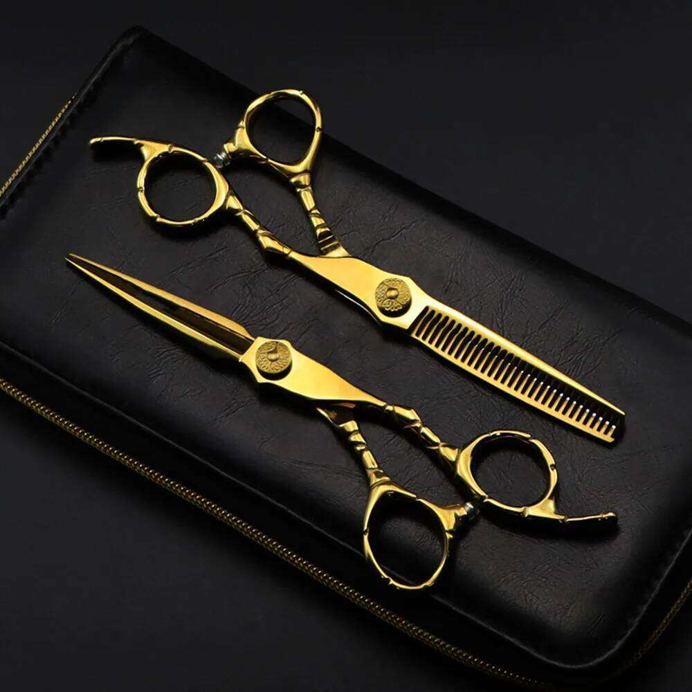 Professional Japan 440c steel 6 '' Gold hair cutting haircut thinning barber tools cut shears hairdresser scissors H260304-image-1096263590