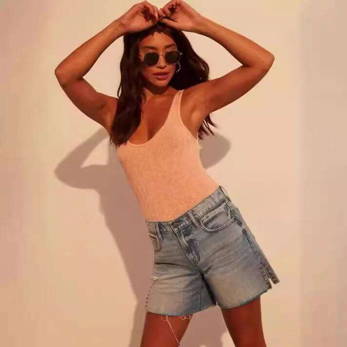 Denim Shorts Women Summer Jeans Vintage Solid Button Zipper High Street Casual Short Pants Split Lady Pockets Streetwear XJ260305-image-1096301985