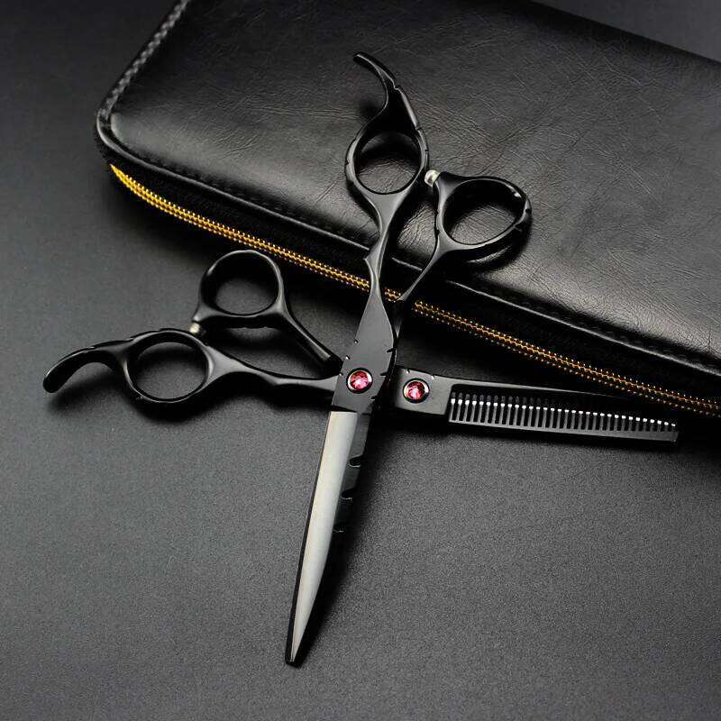 professional Japan 440c 5.5 6 '' red gem black hair haircut scissor thinning barber cutting shears hairdresser scissors H260304-image-1096263776