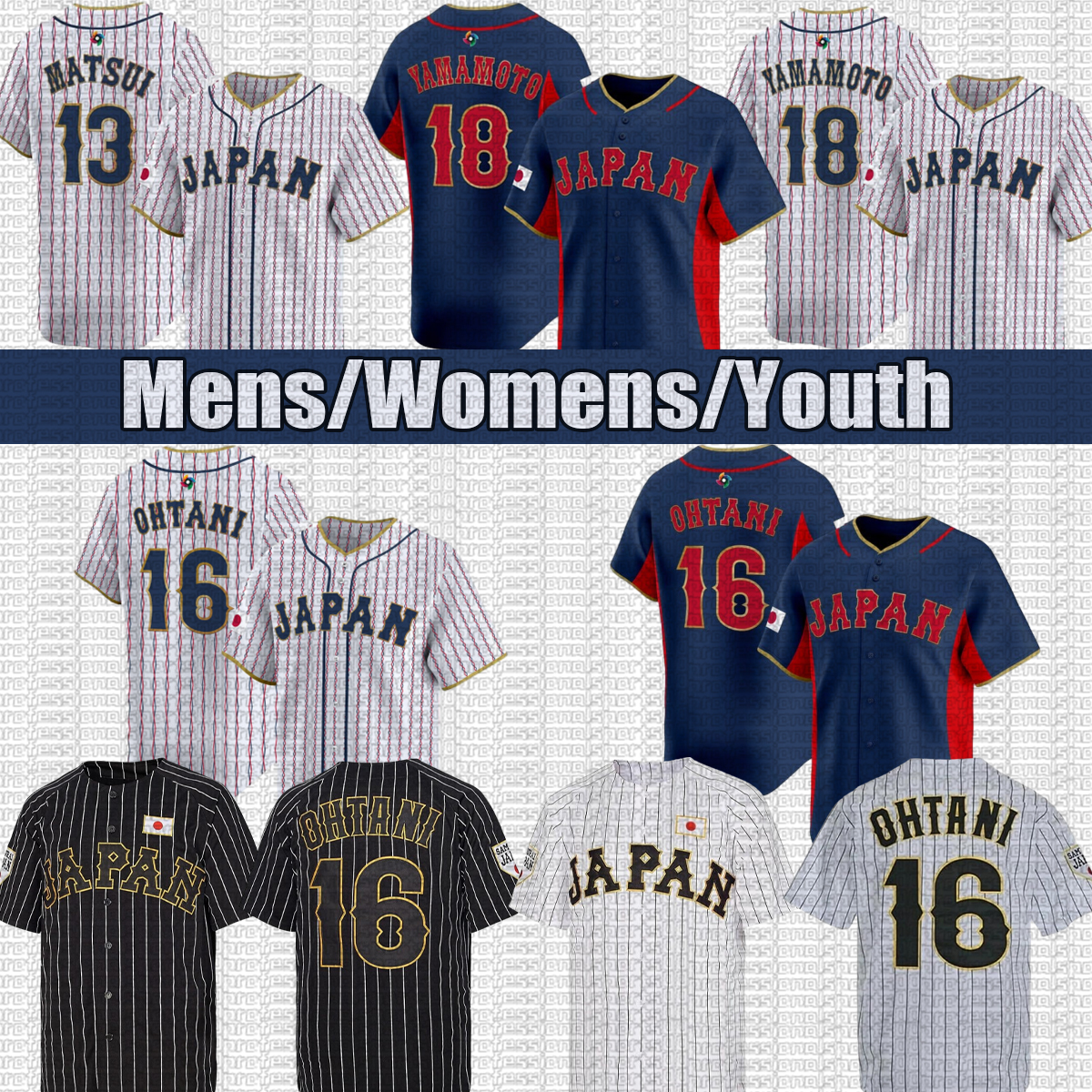 team Japan Baseball Jersey 2026 WBC 16 Ohtani 18 Yamamoto 34 Senga 55 Murakami 51 Suzuki 13 Matsui Baseball Jerseys-image-930690669