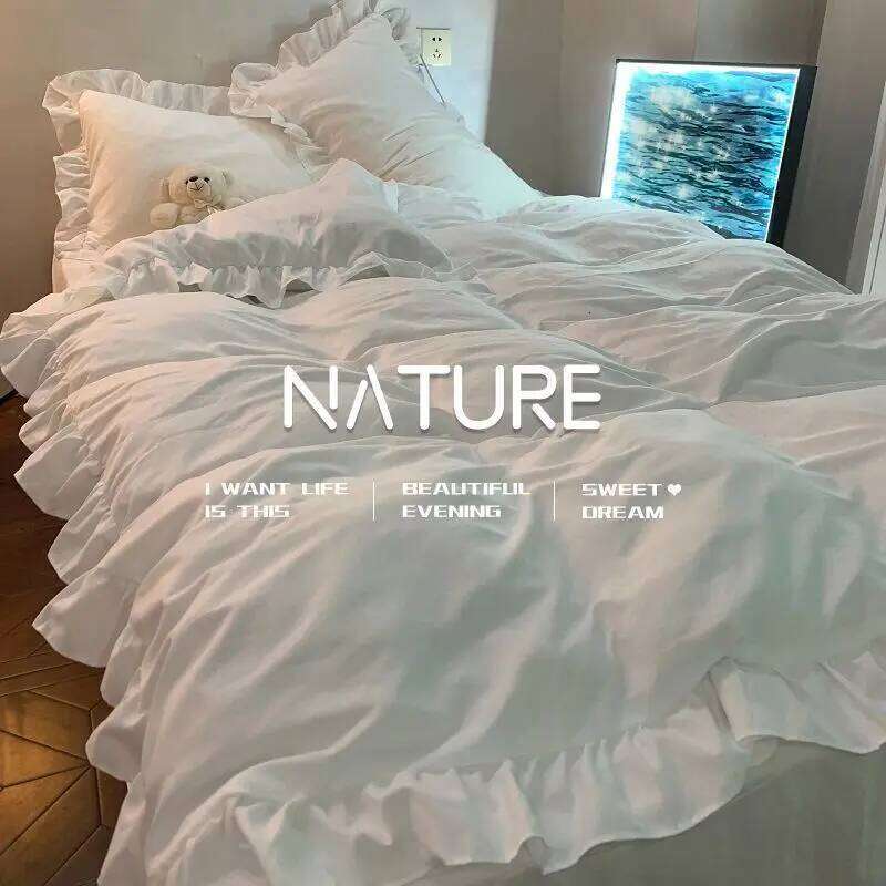 INS Princess Style Bedding Sets Ruffle Lace Bow Quilt Romantic Bedclothes Decor Woman Girls Bedroom Duvet Cover 4pcs C260304-image-1096263457
