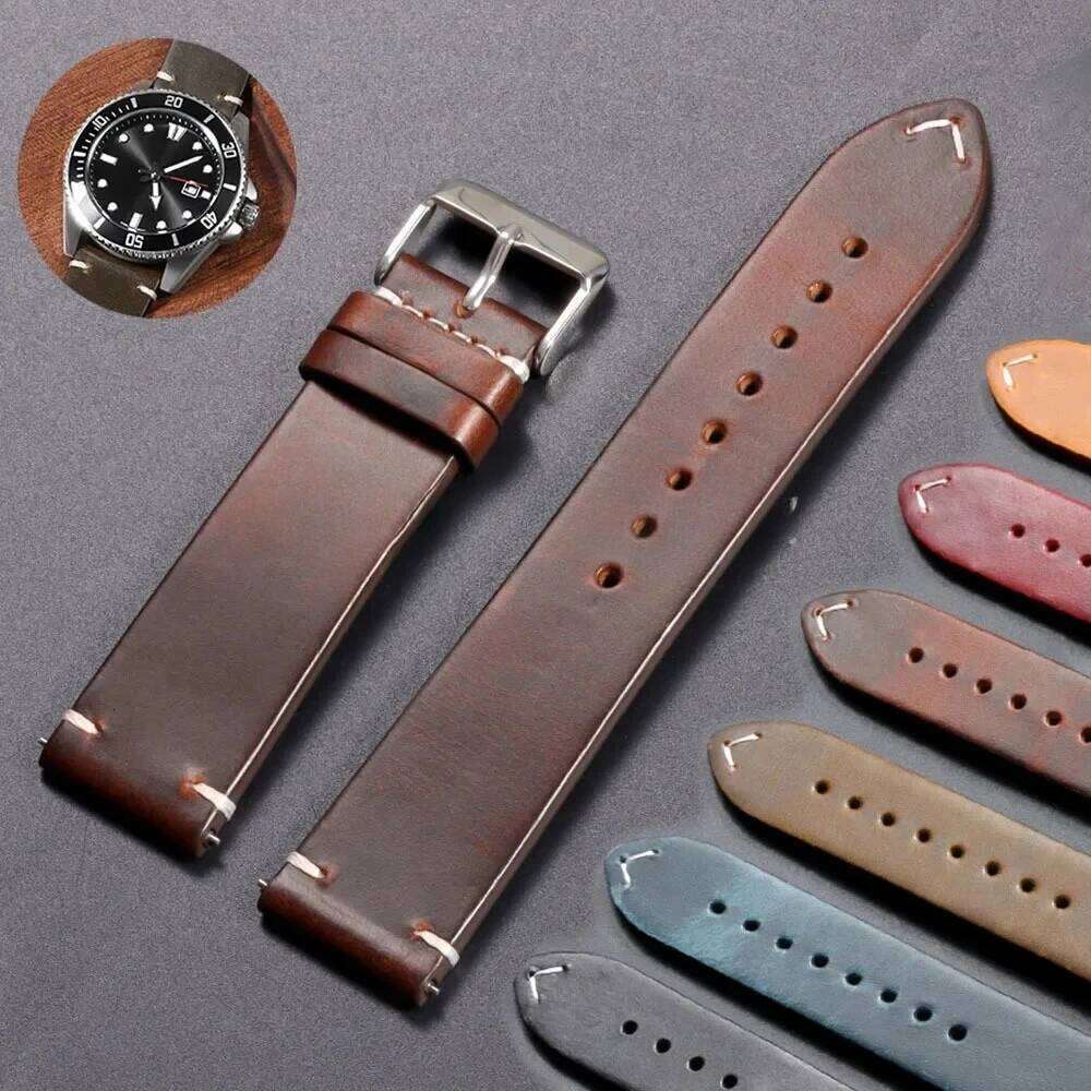 18mm 20mm 22mm Vintage Oil Wax Leather Watchband 19mm 21mm 24mm Wristband Stitching Cowhide Strap Omega for Seiko Watch Band H260304-image-1096266157