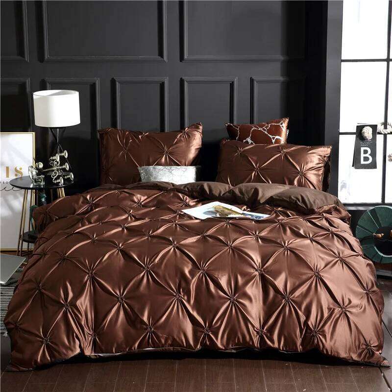 Chiffon Pinched Flower Design Duvet with Pillow Cases Fashion Polyester Bedding Set Soft Comfortable Quilt Cover 3pcs C260304-image-1096262148