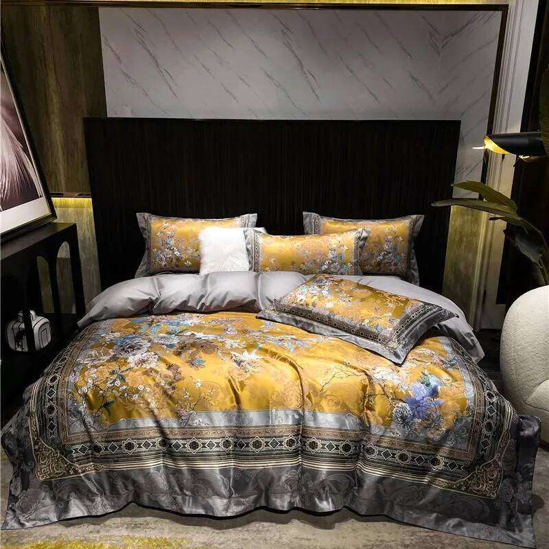 Luxury Vintage Vibrant Birds Blossom Gold Duvet Cover Queen/King Size 4Pcs Silky Soft Zipper Bedding set Bed Sheet 2Pillow shams C260304-image-1096262001