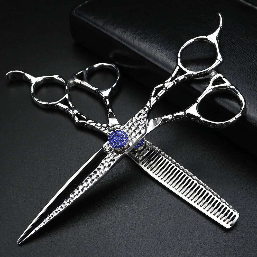 Forged hair 6 inch Japanese 440C steel cutting and thinning Barber scissors H260304-image-1096263648
