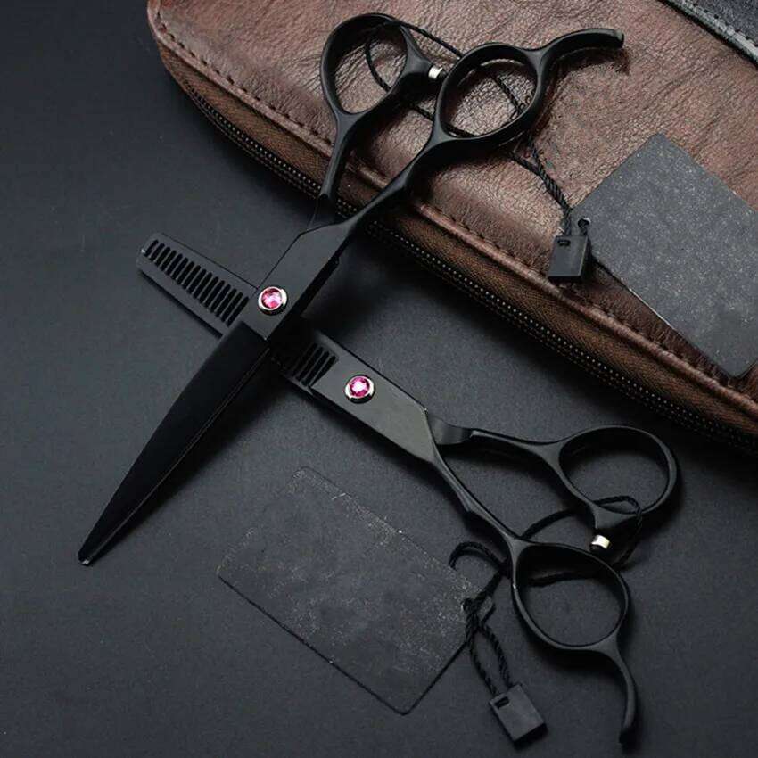 Professional Left hand japan 440c 6 5.5 inch BLACK cut hair set cutting barber thinning shears hairdressing scissors H260304-image-1096263835