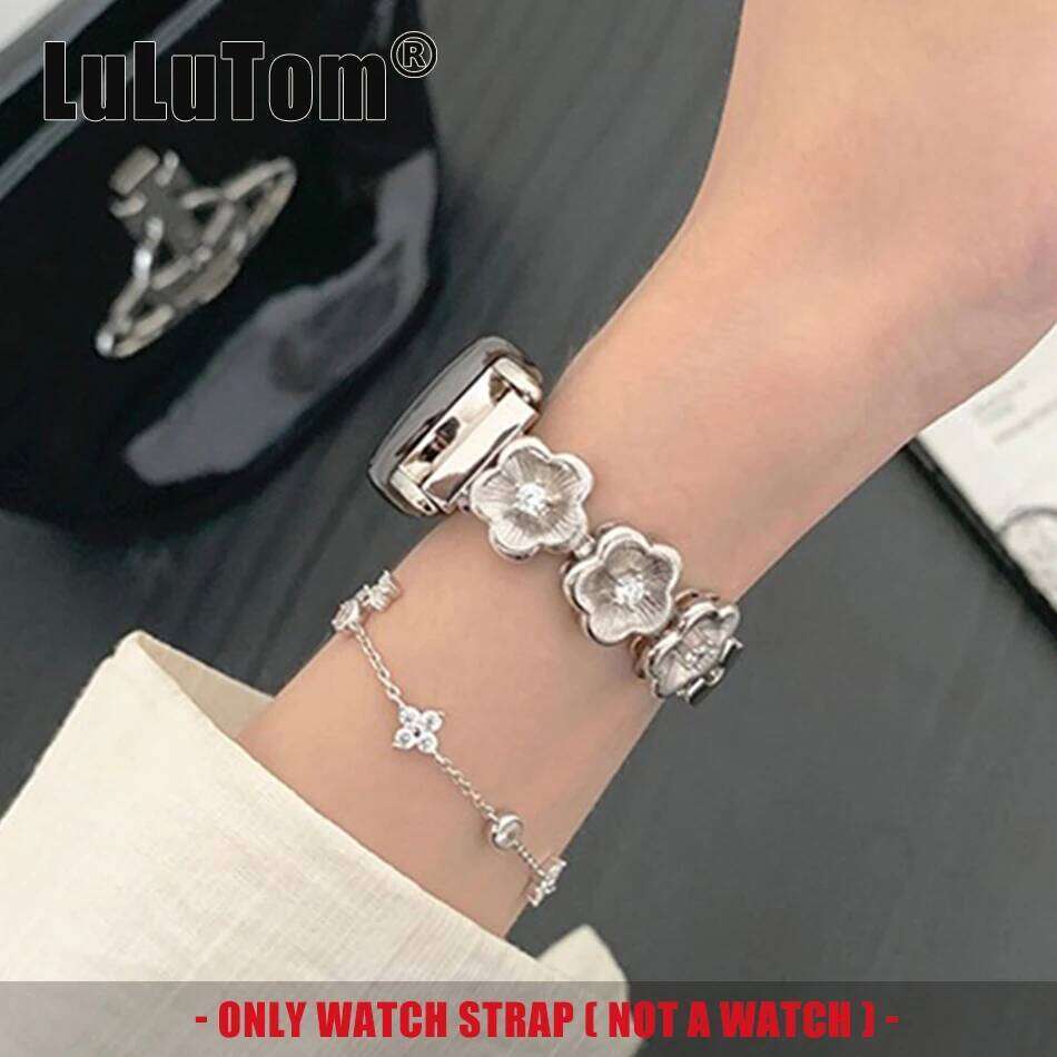 Strap Mi 10 9 8 Pro Watch Band For Miband 5/6/7/8/9/10 Copper Zircon Brushed Flowers Bracelet Wristband H260304-image-1096265720