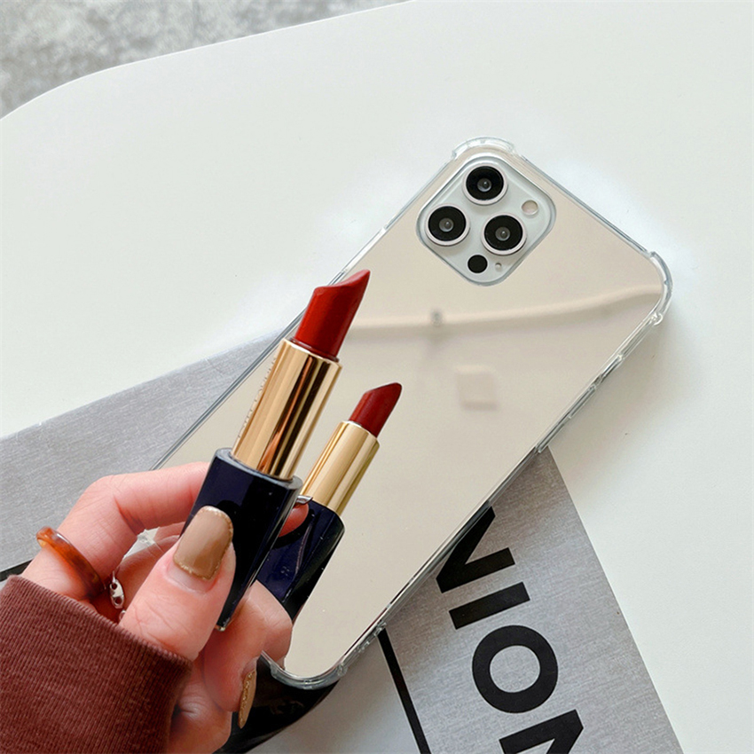 Makeup Mirror Phone Case For Iphone 16 15 14 13 12 11 Pro Max Plus 16Pro 15Pro Xs Xr Airbag 16Promax Phone Case Soft 15Promax Cover Simple 14Pro