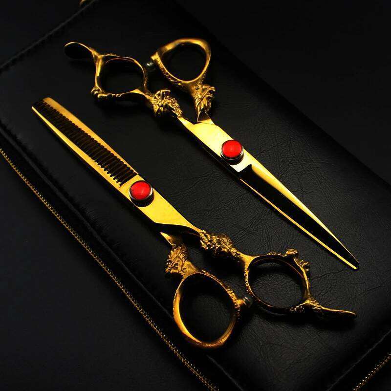 Professional Japan 440c 6 '' gold dragon hair cutting haircut thinning barber haircutting shears Hairdresser scissors H260304-image-1096263836