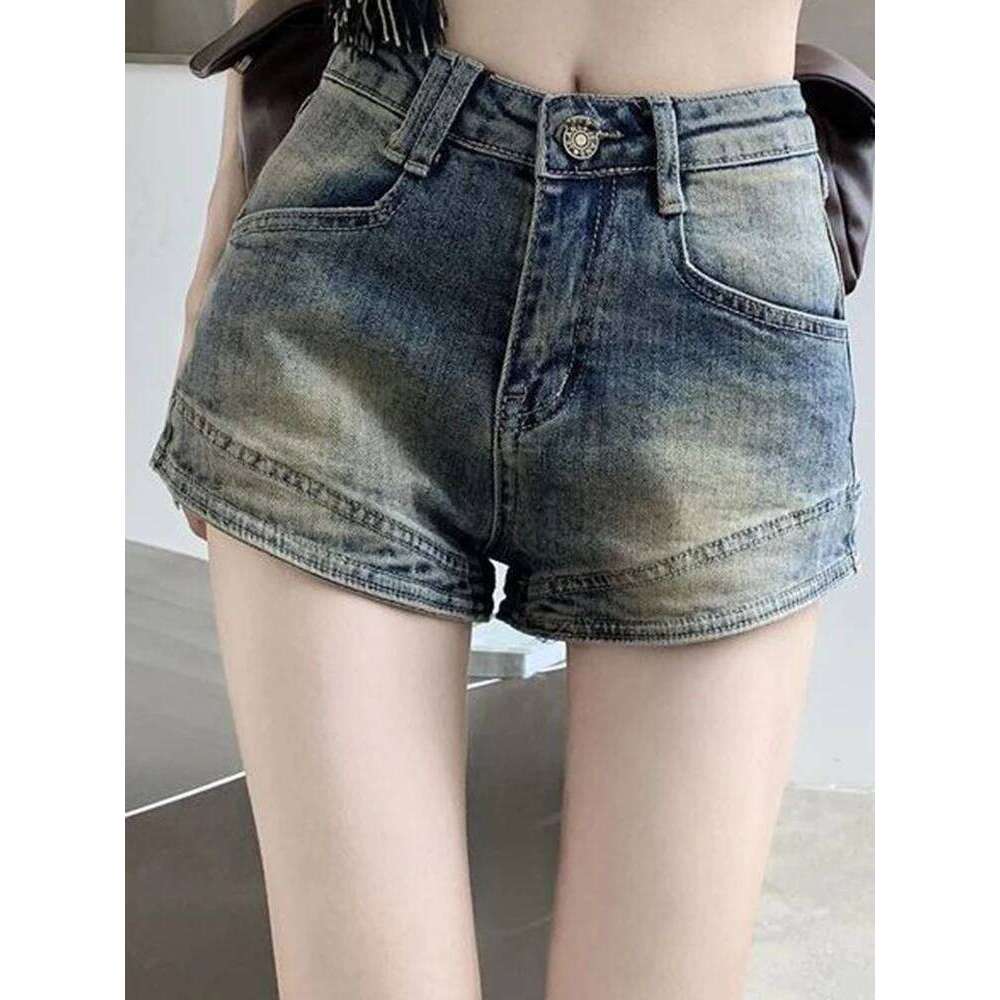 Summer Girls Vintage Denim Wide Leg Shorts Lady High Waist Short Pants Female Blue Korean Style Fashion Robin Jeans Large Size XJ260305-image-1096301710
