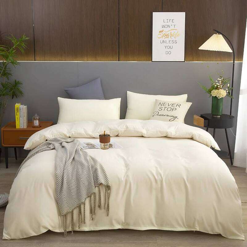 Beige Solid Color Bedding Sets Simple Style Comforter Covers Zipper Closure Soft Duvet Cover with Pillowcases C260304-image-1096261985