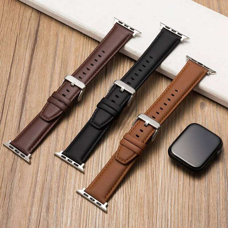 Leather Watch for watch strap 49mm 44mm 45mm 42mm 38mm 40mm 41mm Woman Man bracelet iWatch series 8 7 6 5 4 3 Se Band H260304-image-1096265865