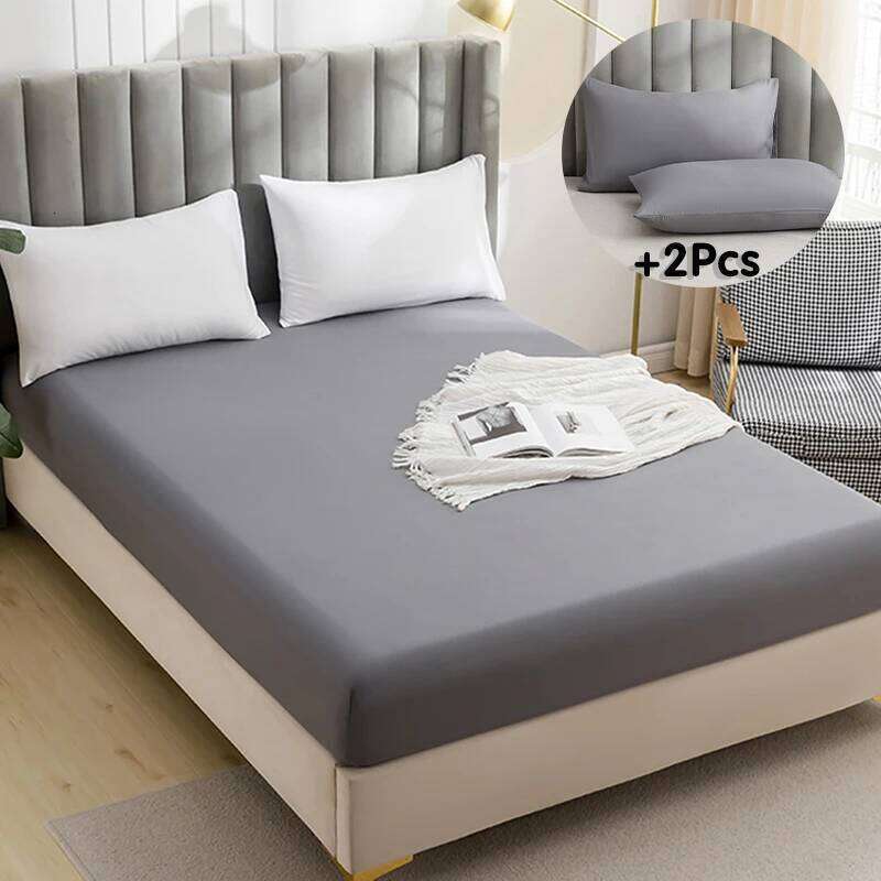 Ultra-Soft Solid Color Brushed Set,Fitted Sheet and Pillowcase,Single Double Bed Size,Hypoallergenic Machine Washable C260304-image-1096262286