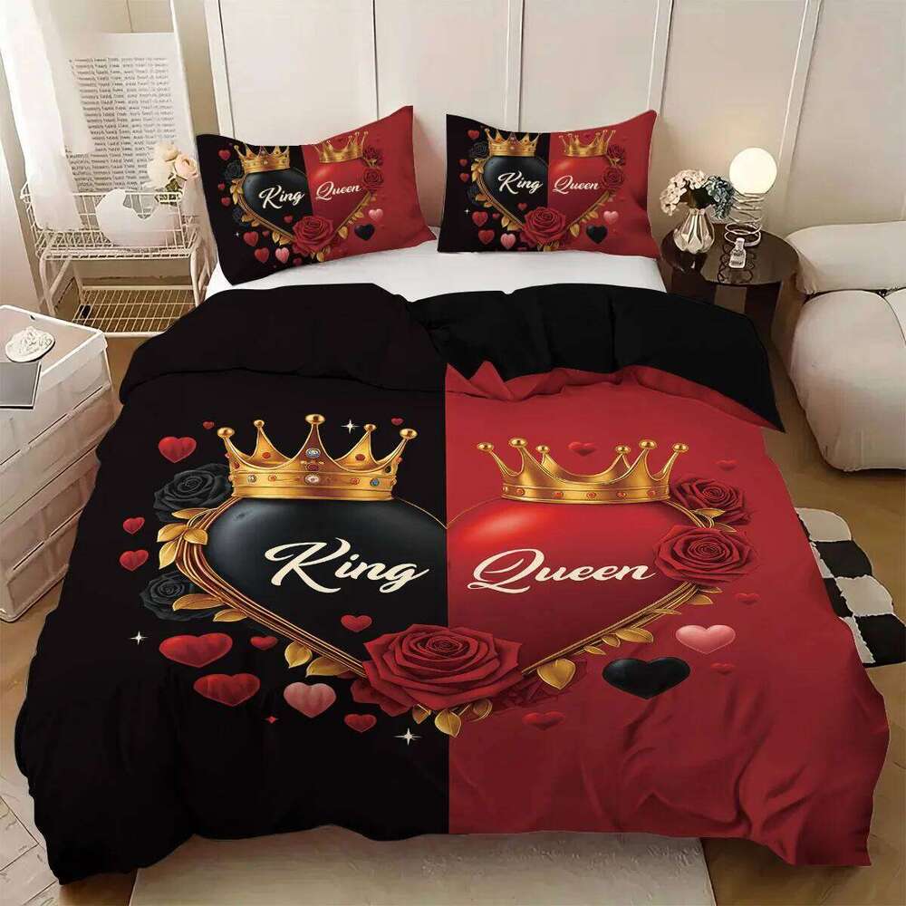 3pcs Love couple pattern printed bedding set, 1*quilt cover+2*pillowcase, suitable for couples and adults bedrooms C260304-image-1096258157